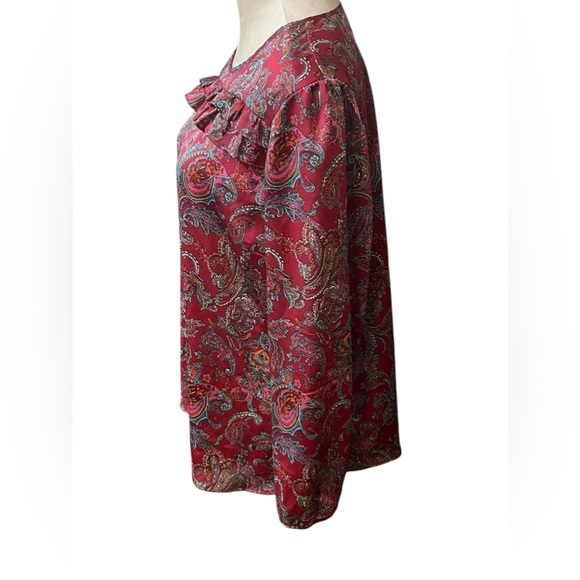 Talbots Paisley Print Ruffle Front Long Sleeve Top Size XL Petite - Picture 2 of 5